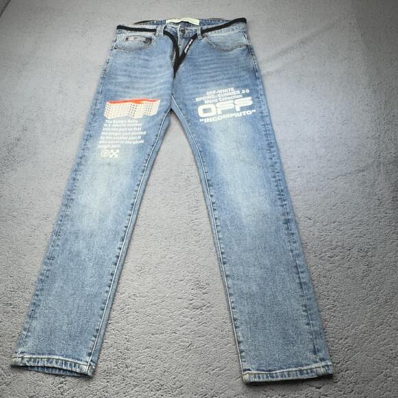 Off-White Jeans Men 33x31 Incompiuto Golden Ratio Graphic Italy Slim Straight - Picture 1 of 16